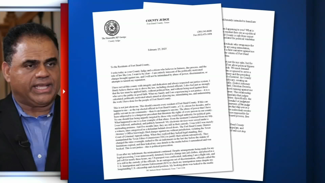 Fort Bend County Judge KP George rails against criminal case in new letter