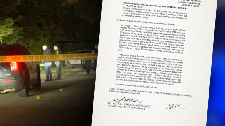 SAPD officer suspended for releasing driver with warrants, guns and no license, records show