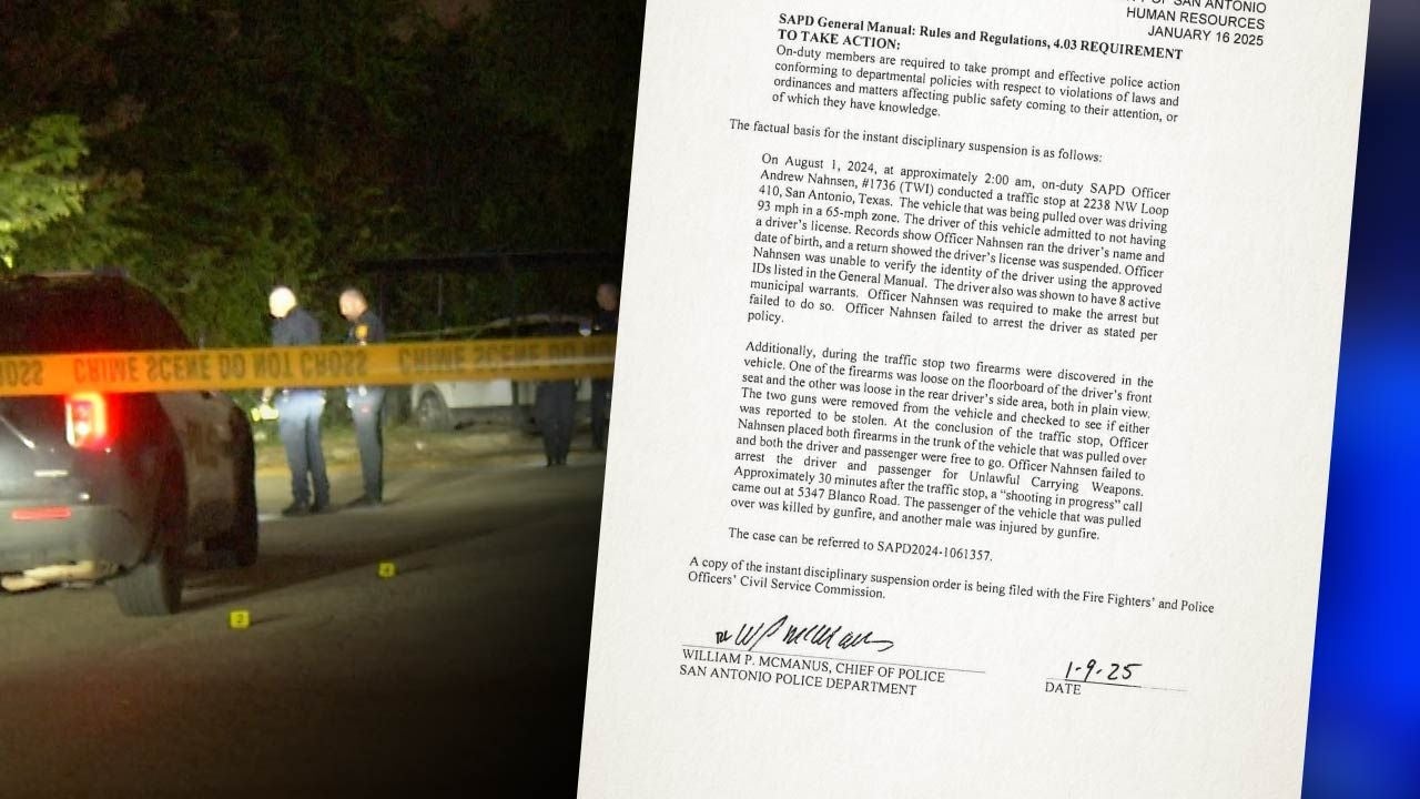 SAPD officer suspended for releasing driver with warrants, guns and no license, records show
