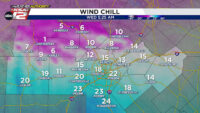 Wind chills in the teens this morning, record cold possible by early Thursday