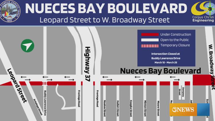 Nueces Bay Boulevard intersection closing for water line improvements