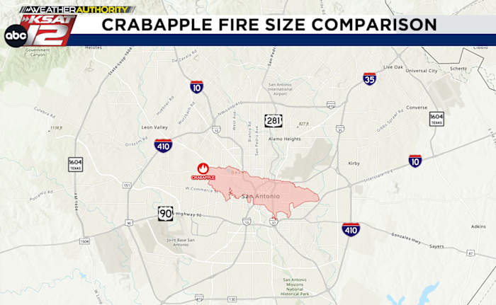 MAP: Crabapple Fire size compared to San Antonio