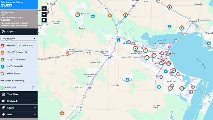 AEP outage map: Strong winds leave 20,000 without power across South Texas