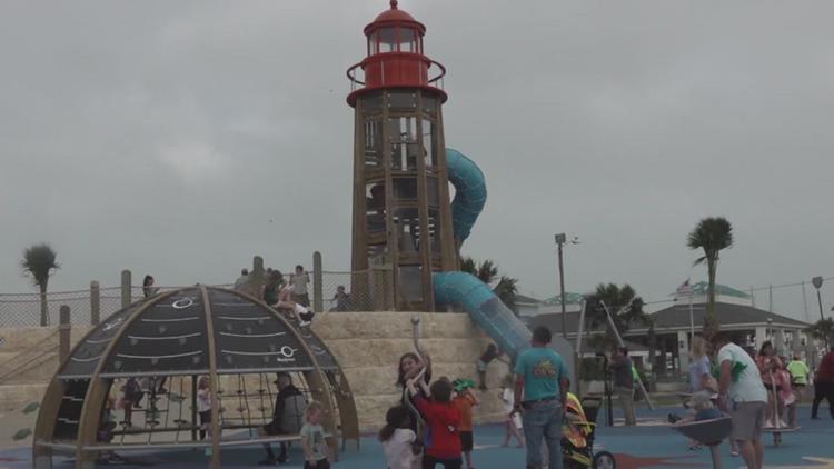 Kids enjoy Turtlecove's zipline at the new Port Aransas playground