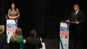 PHOTO RECAP: Gina Ortiz Jones, Rolando Pablos talk San Antonio’s future in KSAT Mayoral Debate